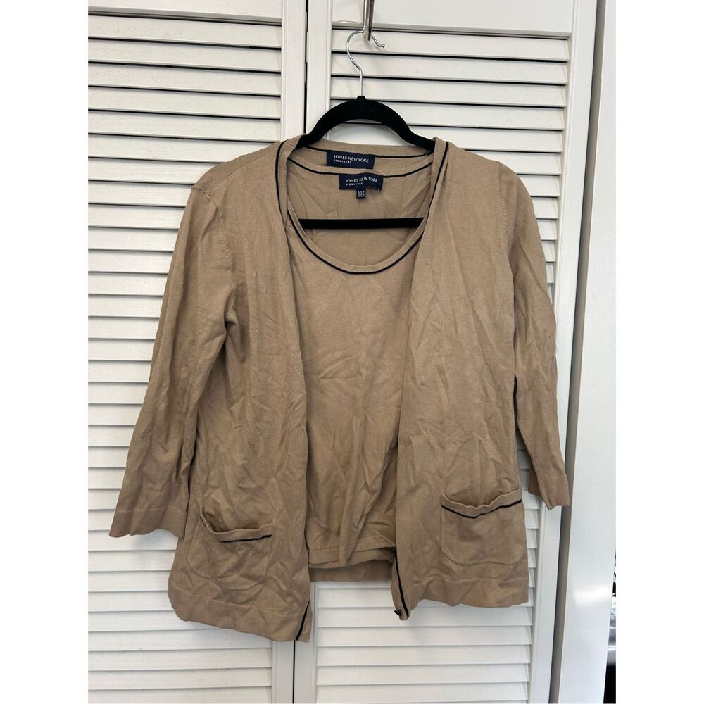 Jones New York Tan Blouse and Cardigan, Sz Small /Medium, +